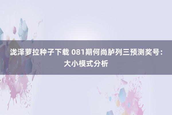 泷泽萝拉种子下载 081期何尚胪列三预测奖号：大小模式分析